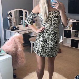 LPA Jacquard Leopard Off-The-Shoulder Dress